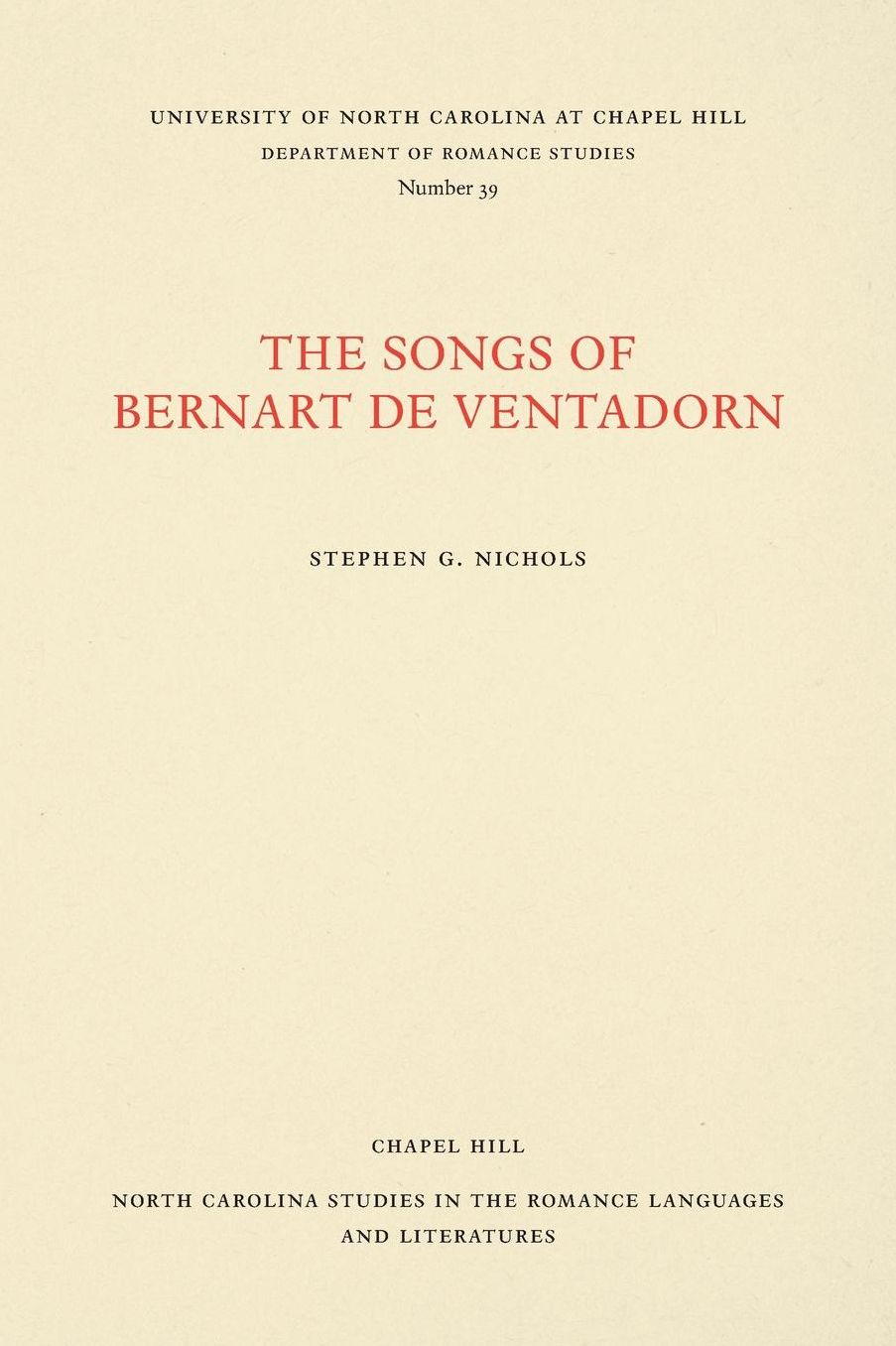 The Songs of Bernart de Ventadorn