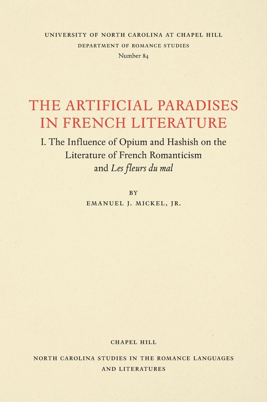The Artificial Paradises in French Literature