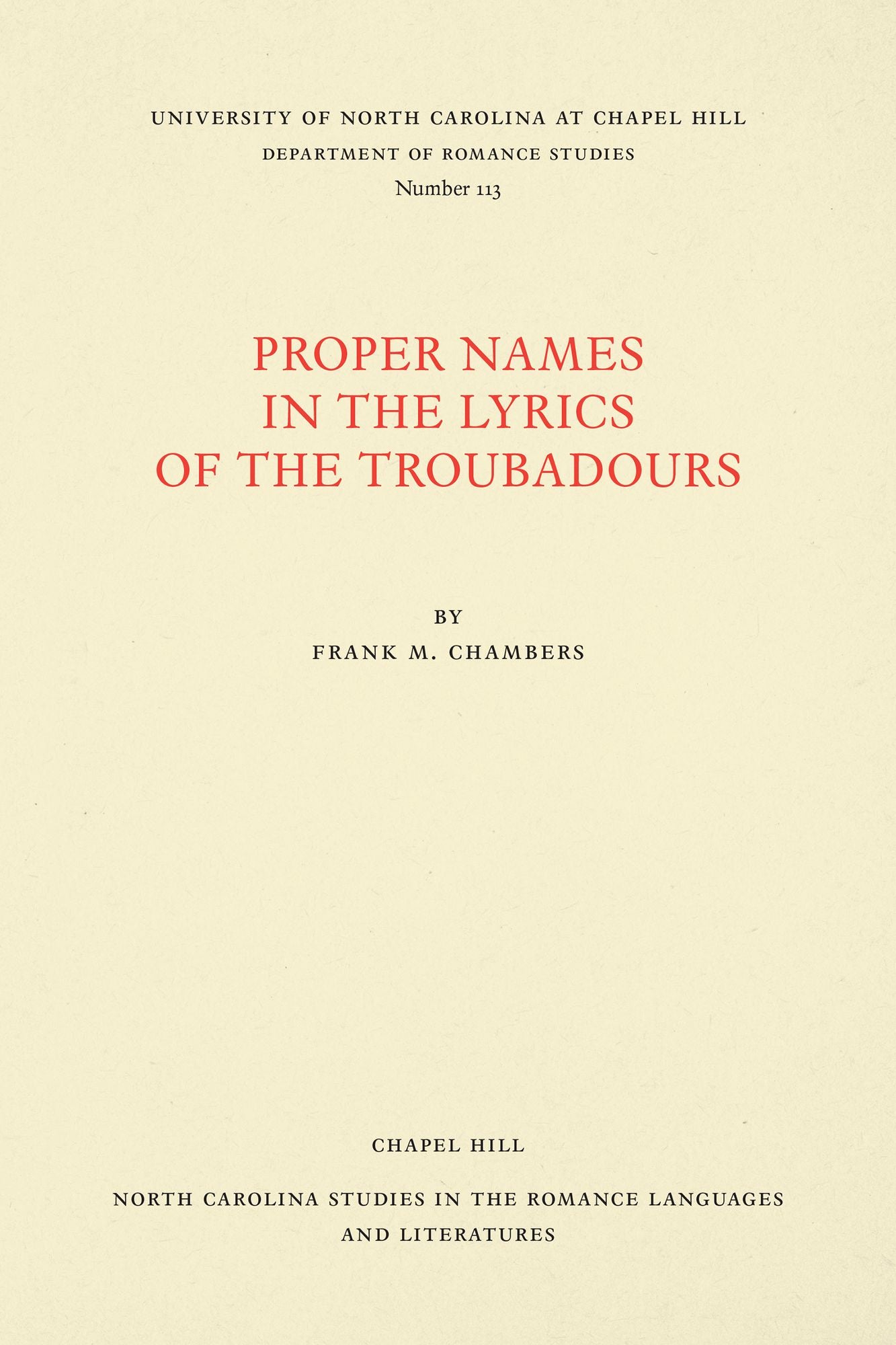 Proper Names in the Lyrics of the Troubadours