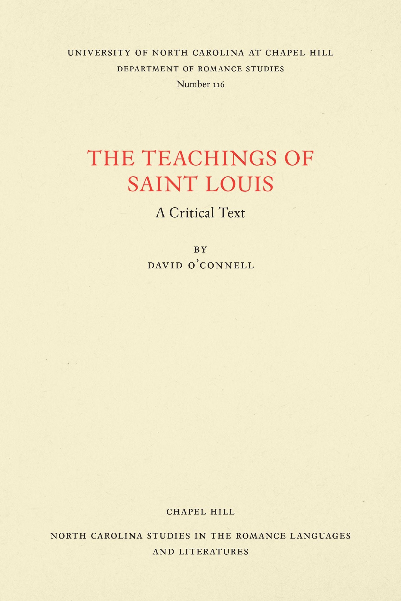 The Teachings of Saint Louis: A Critical Text