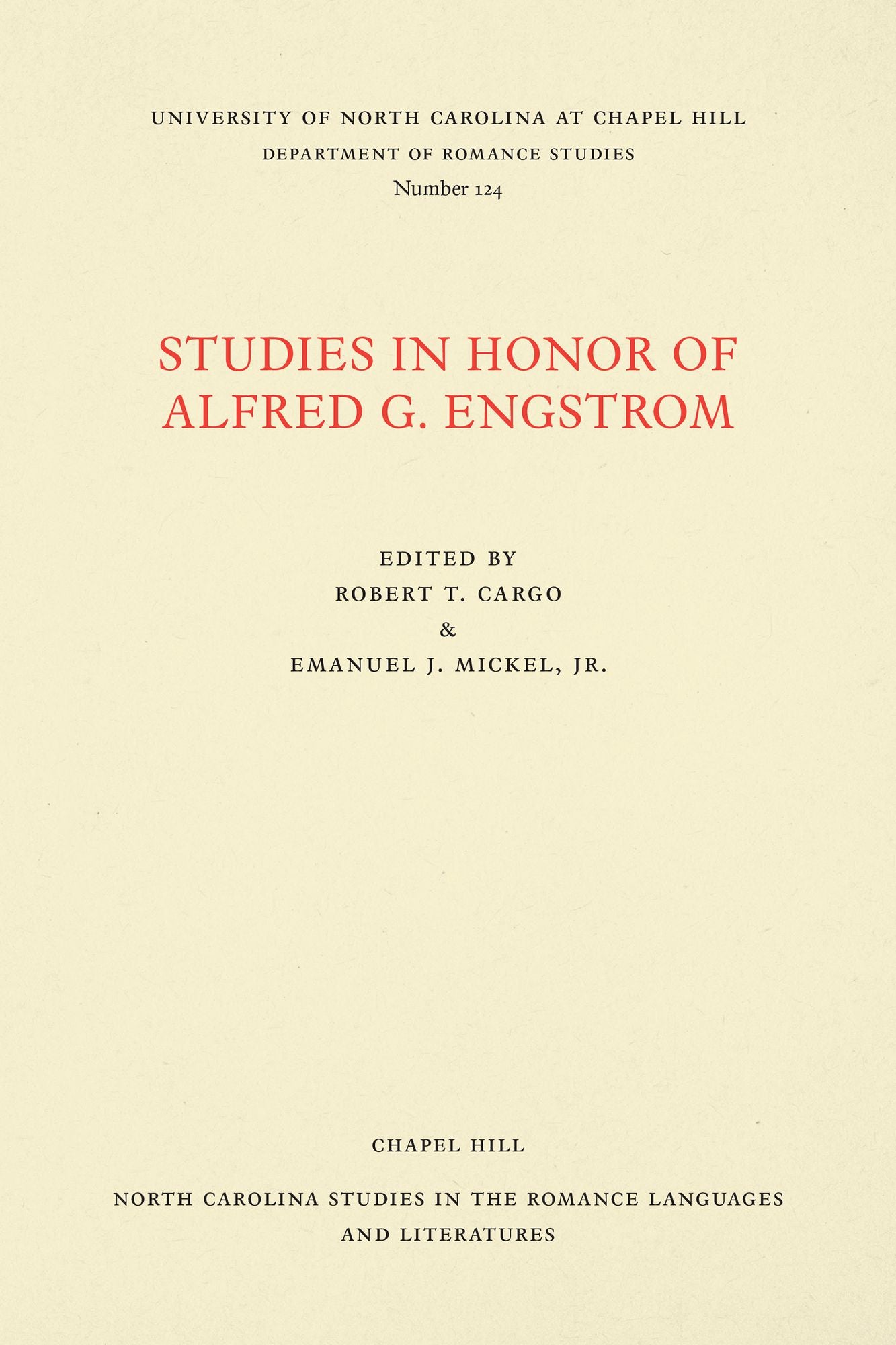 Studies in Honor of Alfred G. Engstrom