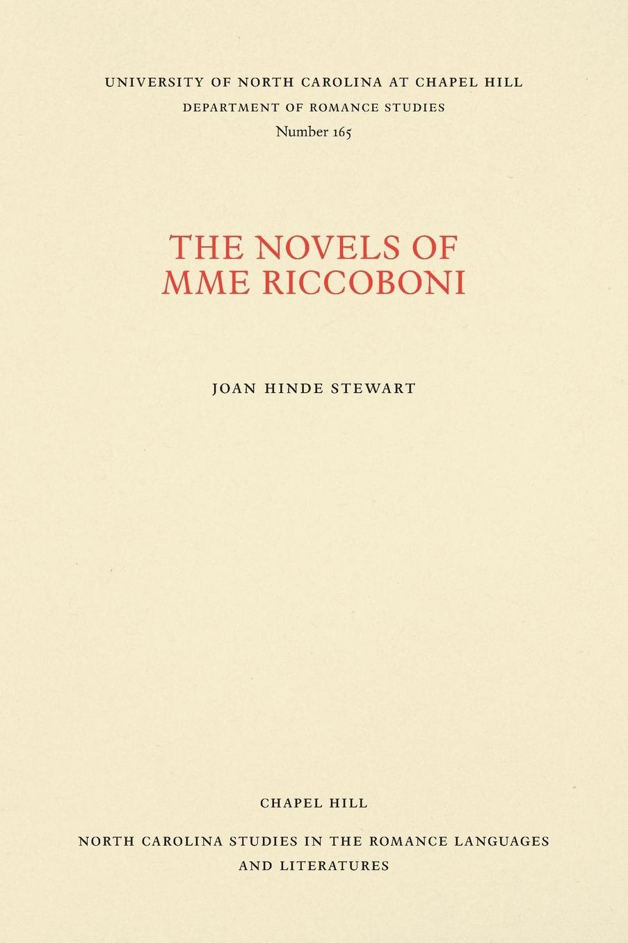 The Novels of Mme. Riccoboni