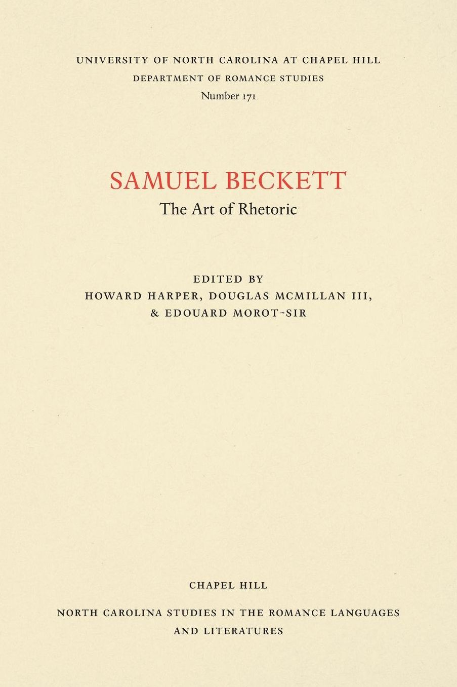 Samuel Beckett: The Art of Rhetoric
