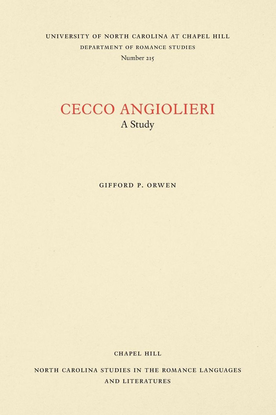 Cecco Angiolieri: A Study
