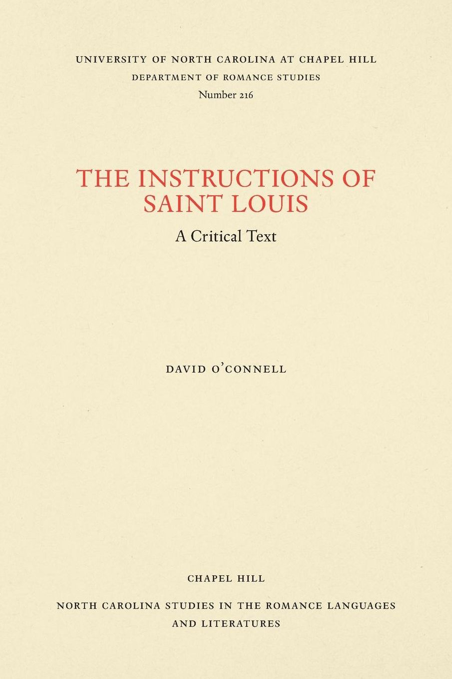 The Instructions of Saint Louis: A Critical Text