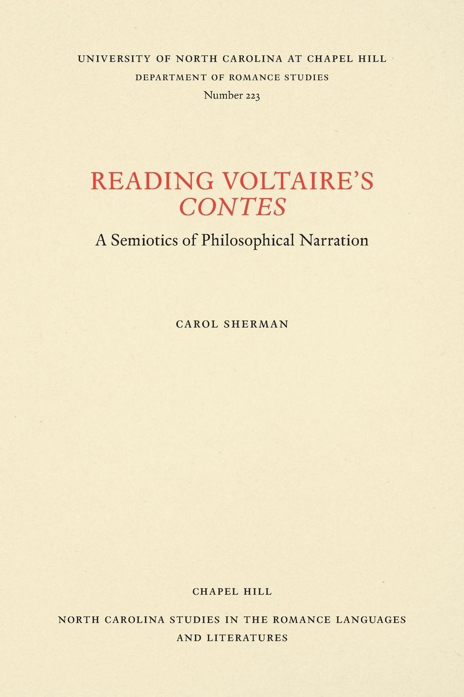 Reading Voltaire's Contes: A Semiotics of Philosophical Narration
