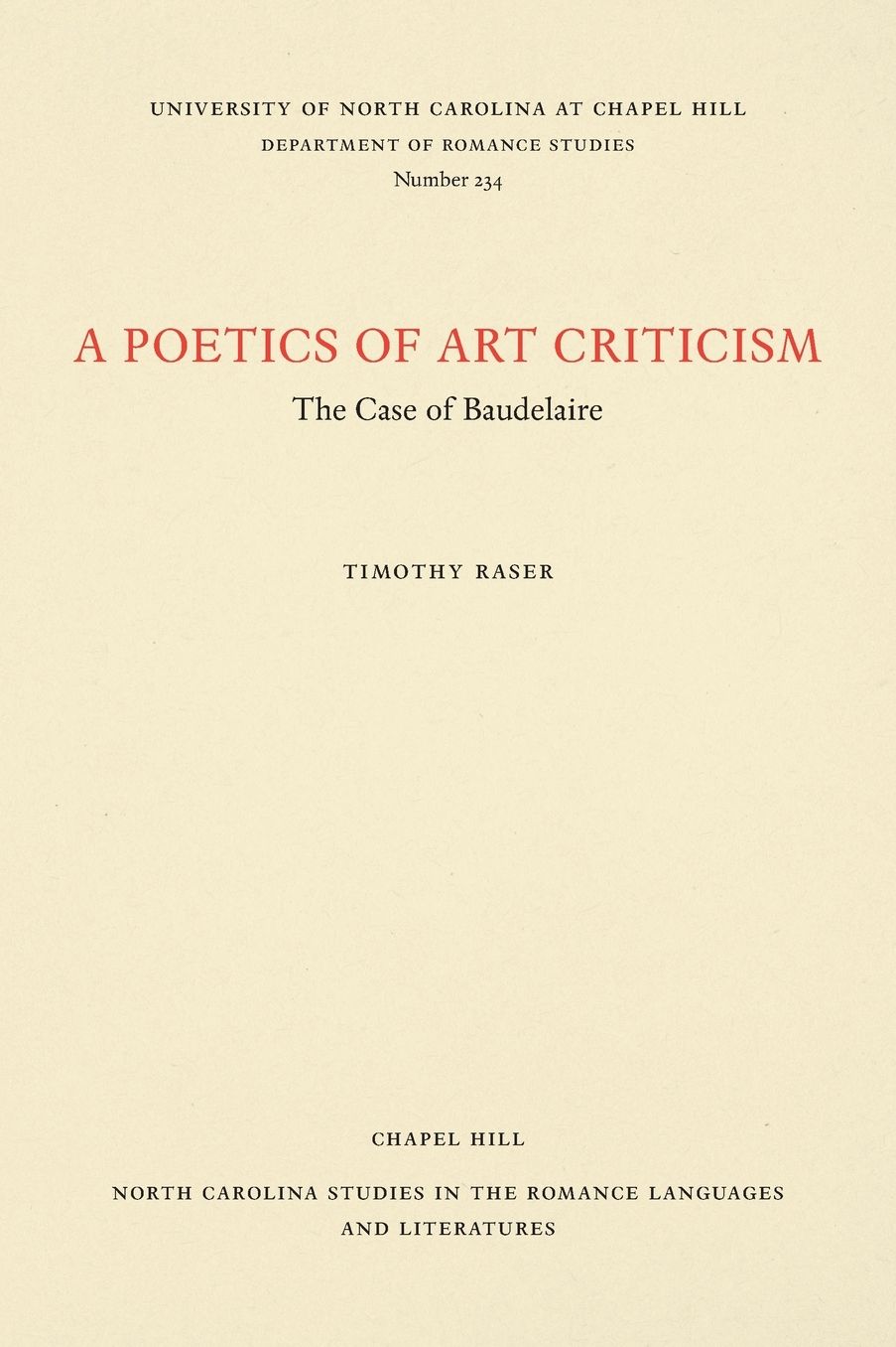 A Poetics of Art Criticism: The Case of Baudelaire