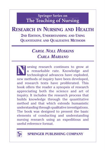 Research in Nursing and Health: Understanding and Using Quantitative and Qualitative Methods, 2nd Edition