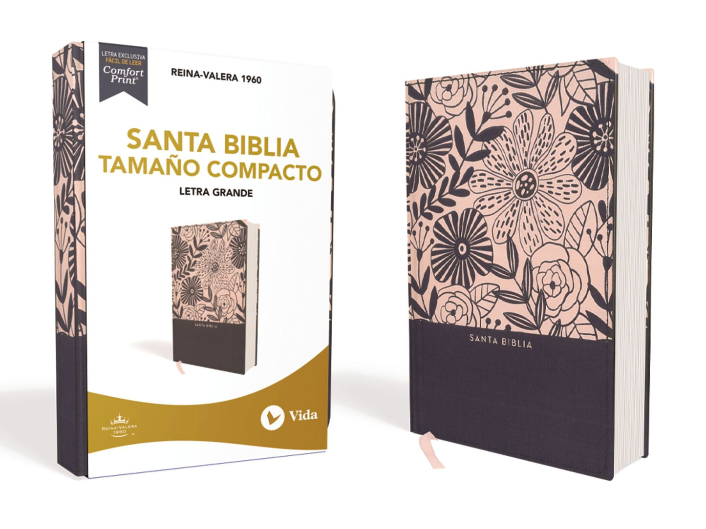 Rvr60 Santa Biblia, Letra Grande, Tamaï¿½o Compacto, Tapa Dura/Tela, Azul Floral, Ediciï¿½n Letra Roja