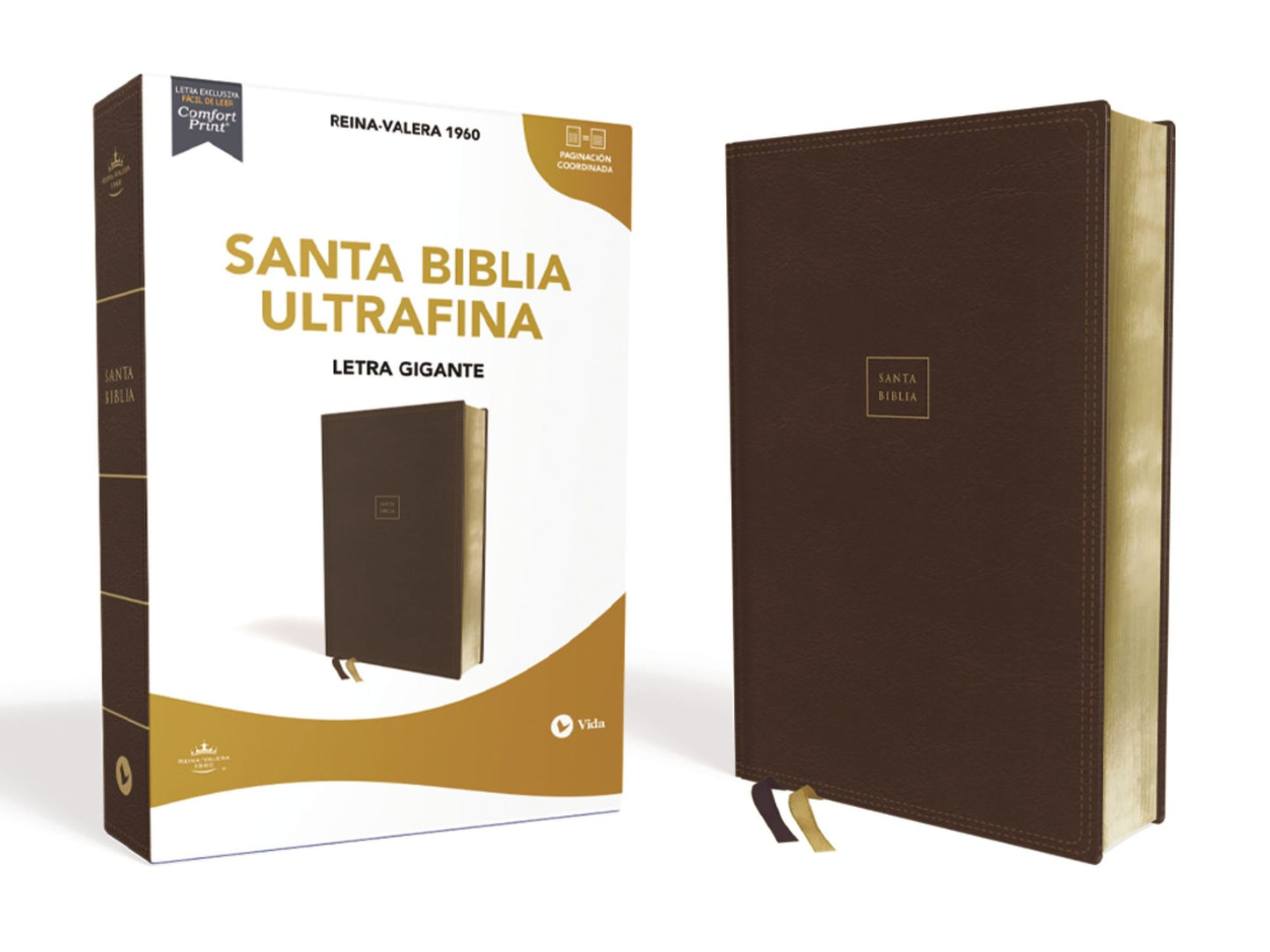 Reina Valera 1960 Santa Biblia Ultrafina, Letra Gigante, Leathersoft, Cafï¿½, Interior a DOS Colores