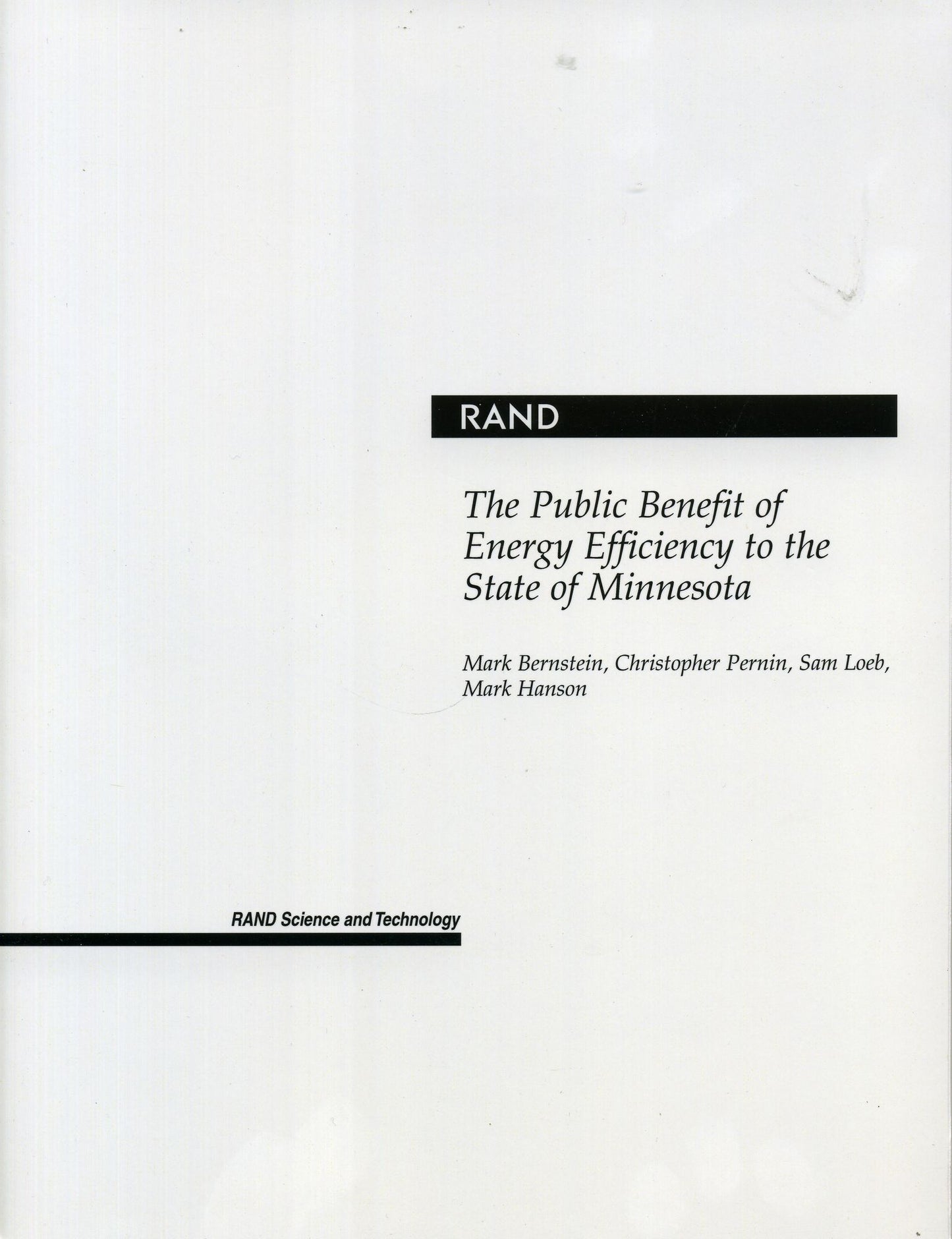 The Public Benefit of Energy Efficiency to the State of Minnesota