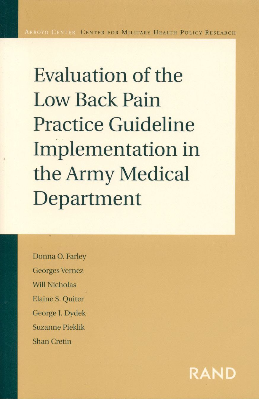 Evaluation of Practice Guideline Implementation in the Army Medical Department: The Low Back Pain Guideline Demonstration