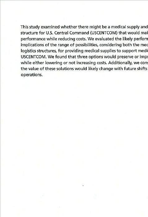 Assessment of the USCENTCOM Medical Distribution Structure