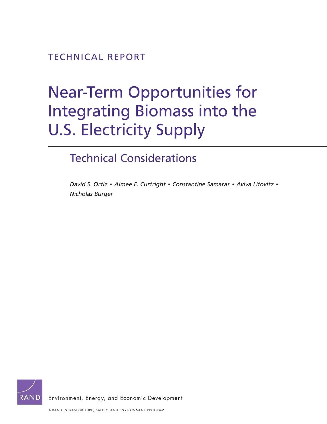 Near-Term Opportunities for Integrating Biomass into the U.S.Electricity Supply: Technical Considerations