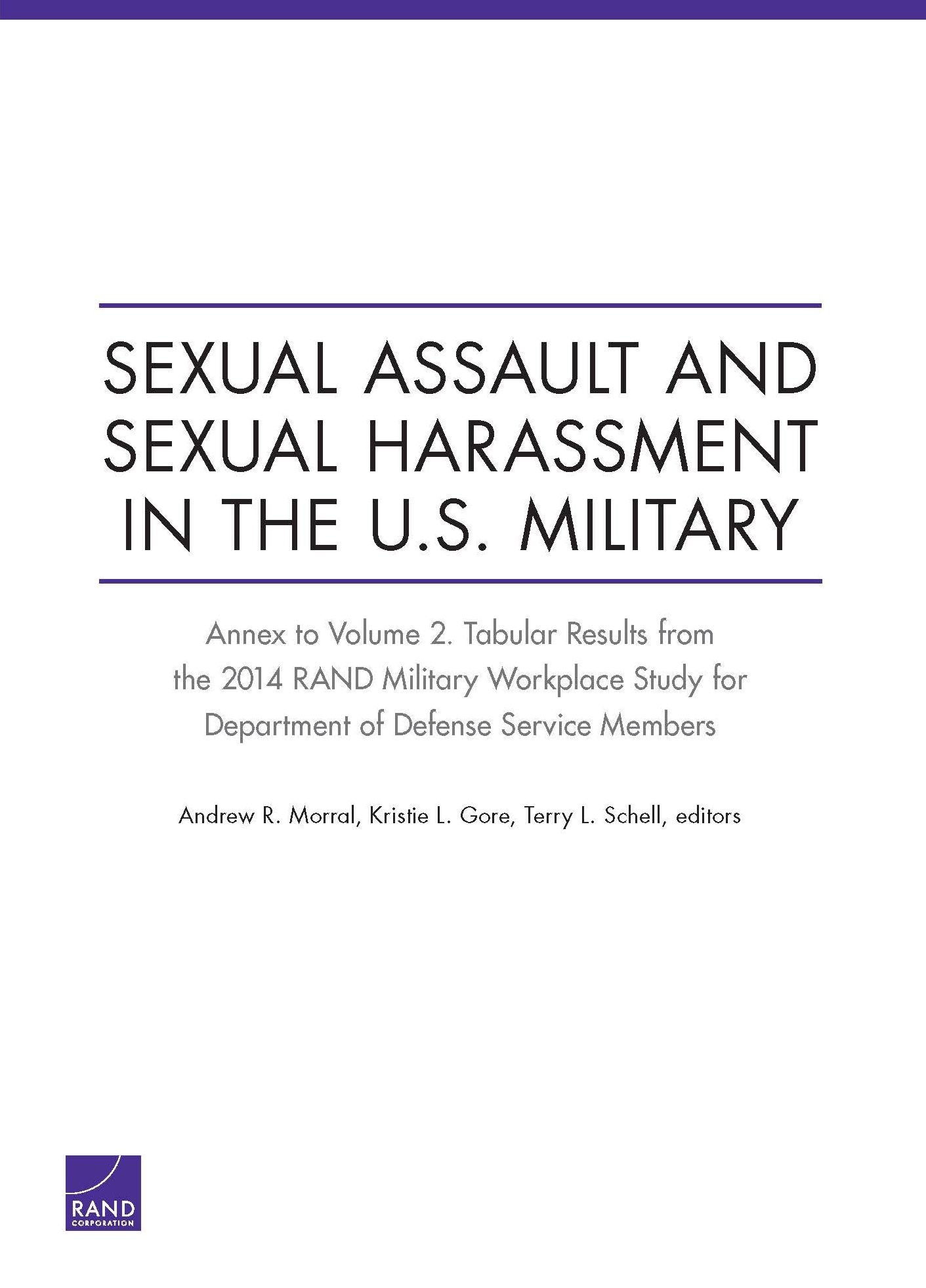 Sexual Assault and Sexual Harassment in the U.S. Military: Annex to Volume 2. Tabular Results from the 2014 Rand Military Workplace Study for Departme