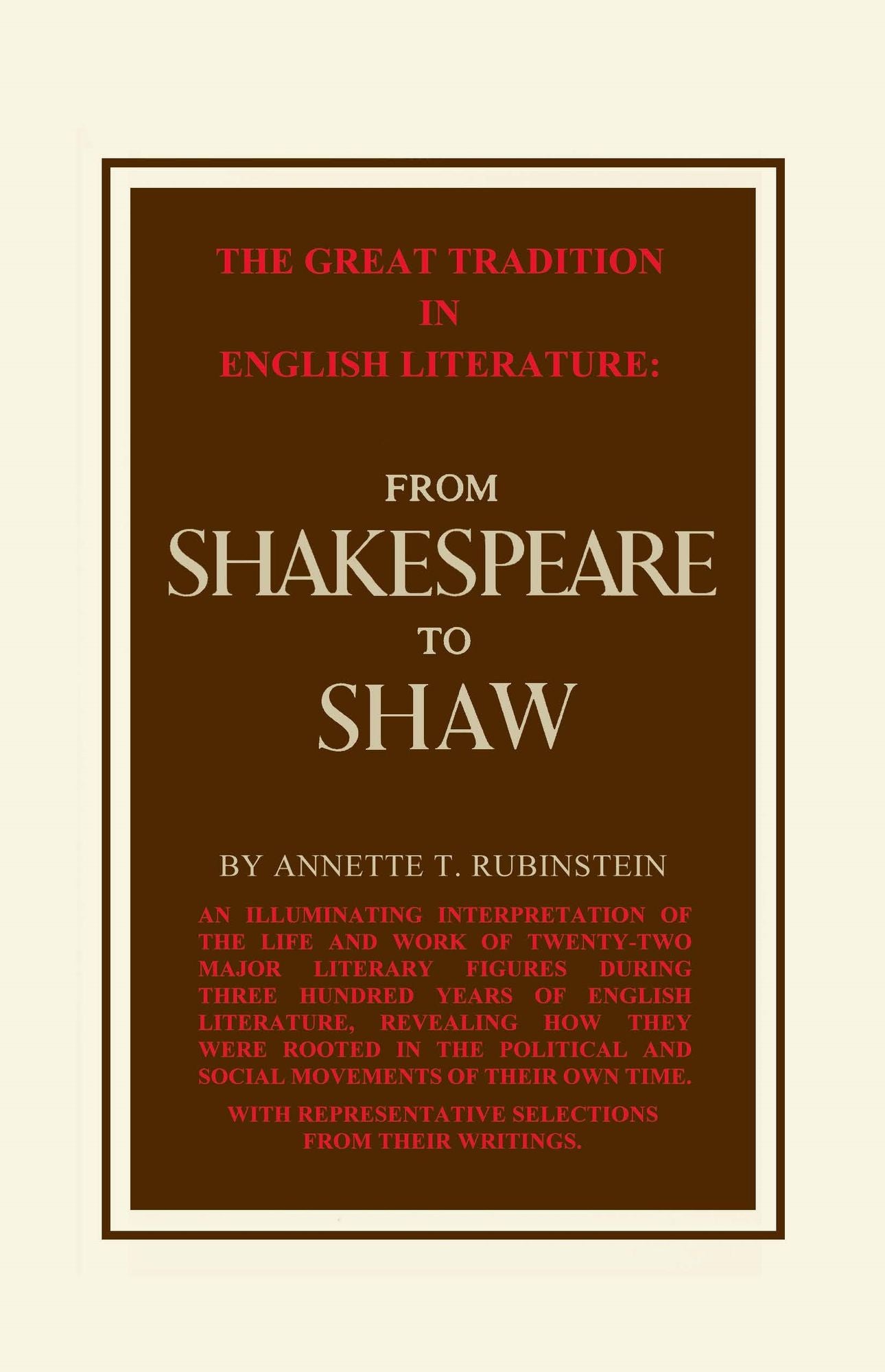 Great Tradition In English Literature From Shakespeare To Shaw