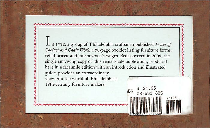 1772 Philadelphia Furniture Price Book: A Facsimile
