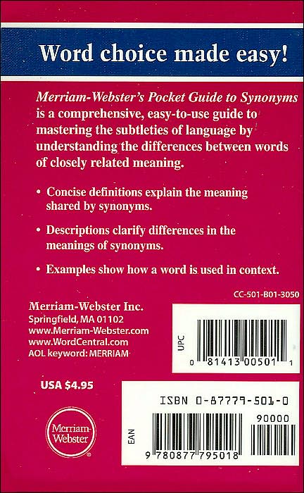 Merriam-Webster's Pocket Guide to Synonyms (Pocket Reference Library)