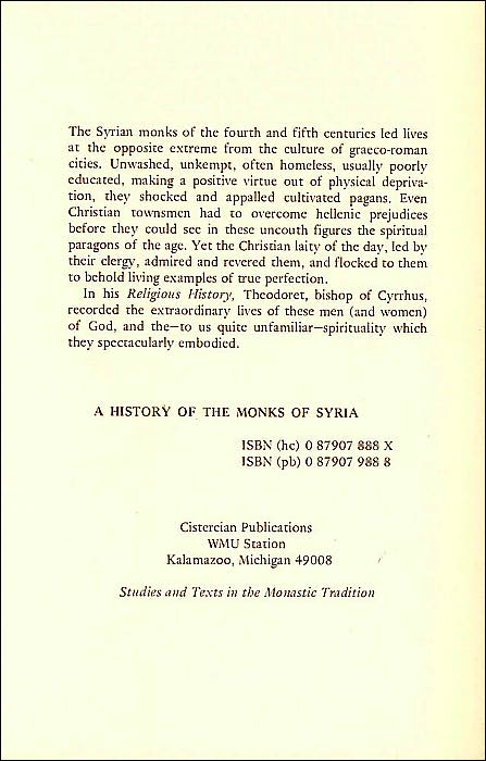 A History of the Monks of Syria (Cistercian Studies Series #88)