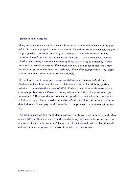 Applications of Calculus (MAA Notes Series #29: Resources for Calculus)