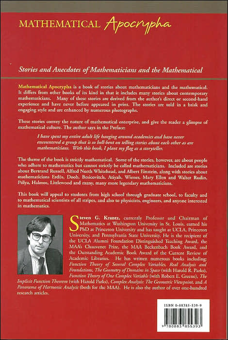 Mathematical Apocrypha: Stories and Anecdotes of Mathematicians and the Mathematical (Spectrum Series)