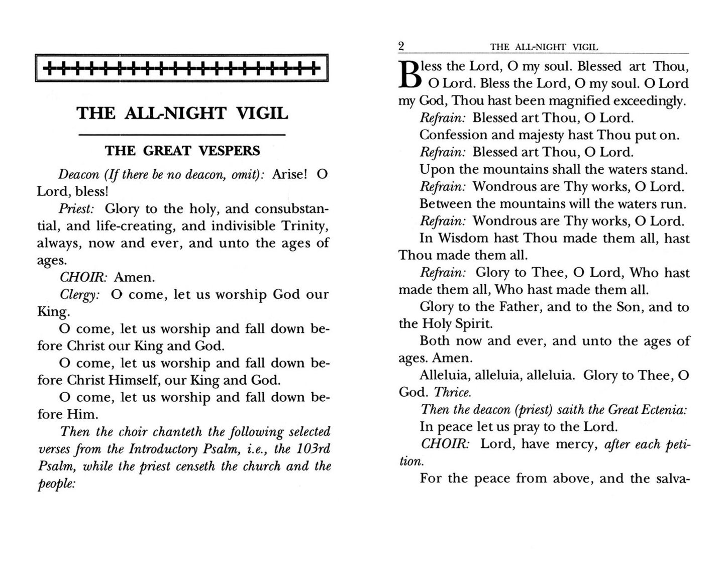 The All-Night Vigil: for Choir and Laity