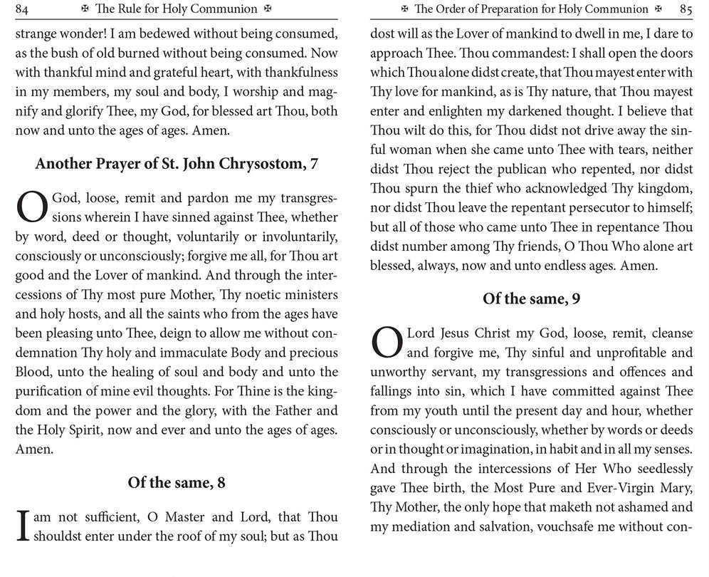 The Rule for Holy Communion: Canons, Order of Preparation, and Prayers After Holy Communion