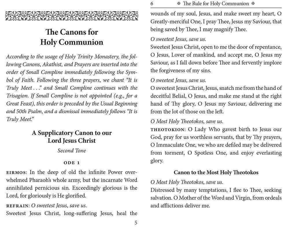 The Rule for Holy Communion: Canons, Order of Preparation, and Prayers After Holy Communion