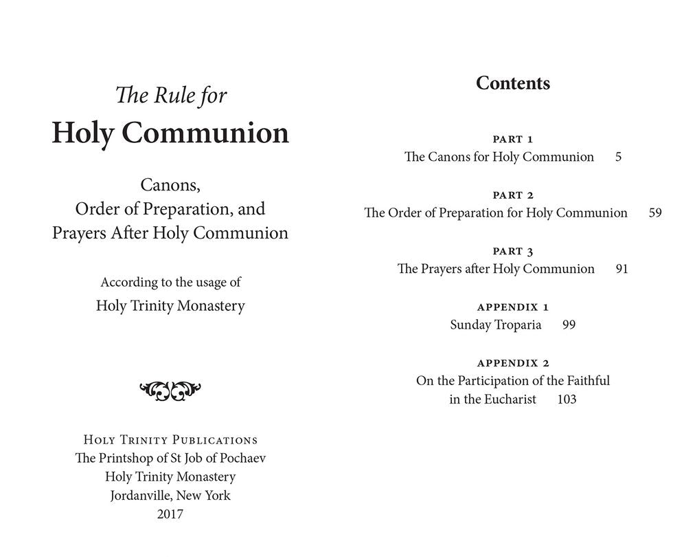 The Rule for Holy Communion: Canons, Order of Preparation, and Prayers After Holy Communion
