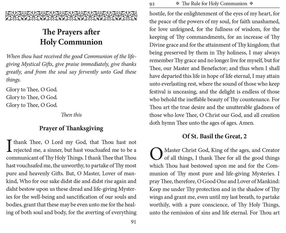 The Rule for Holy Communion: Canons, Order of Preparation, and Prayers After Holy Communion