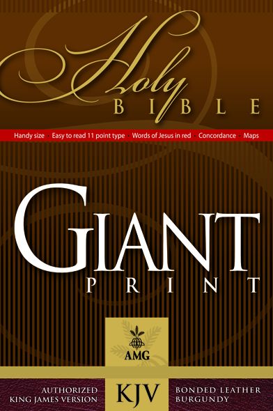Handy Size Giant Print (10 point type) Holy Bible: King James Version (KJV), burgundy bonded leather, gold-edged, words of Christ in red, with concordance