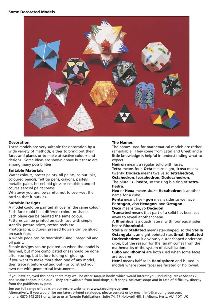 Make Shapes 1: 19 mathematical models to cut out, glue and decorate