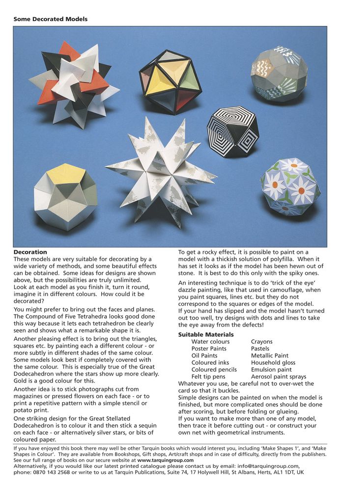 Make Shapes 2: 8 Mathematical Models to Cut out, Glue and Decorate