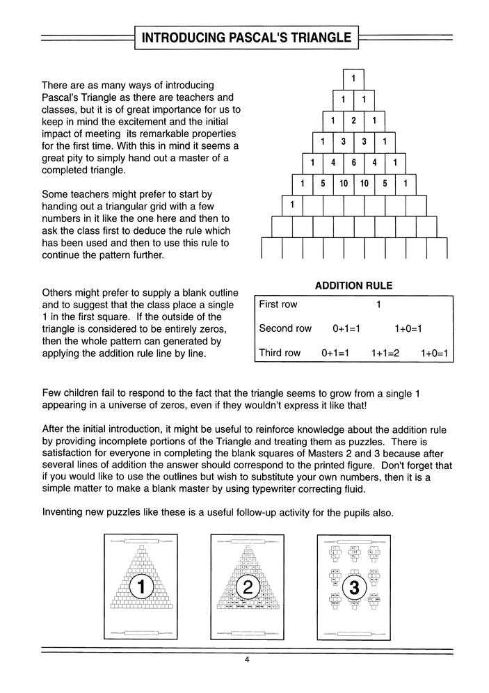 Pascals Triangle: A teacher's guide with blackline masters