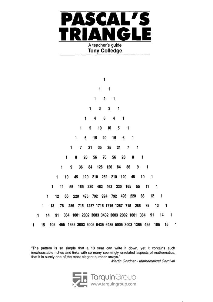 Pascals Triangle: A teacher's guide with blackline masters