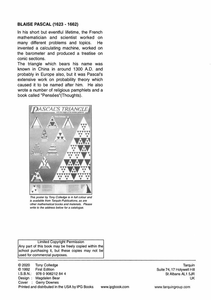 Pascals Triangle: A teacher's guide with blackline masters