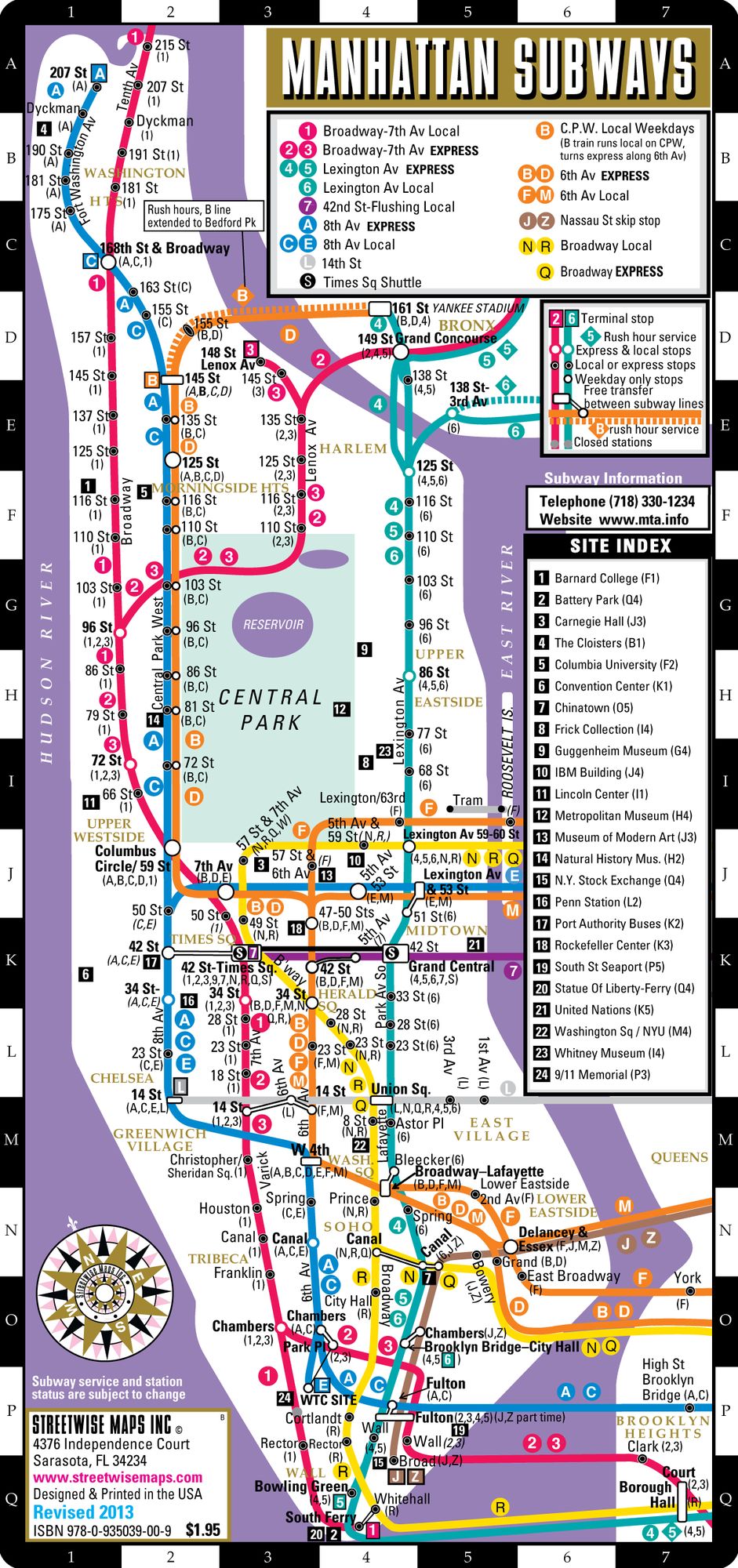 Streetwise Manhattan Bus Subway Map - Laminated Public Transportation Map of Manhattan, NY - Minimetro - Folding Pocket Size Travel Map (2013)