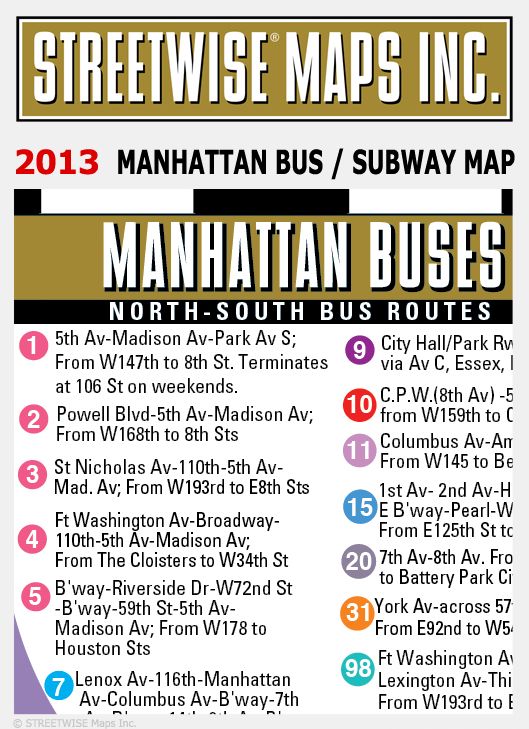 Streetwise Manhattan Bus Subway Map - Laminated Public Transportation Map of Manhattan, NY - Minimetro - Folding Pocket Size Travel Map (2013)