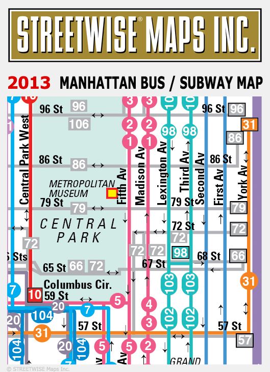 Streetwise Manhattan Bus Subway Map - Laminated Public Transportation Map of Manhattan, NY - Minimetro - Folding Pocket Size Travel Map (2013)