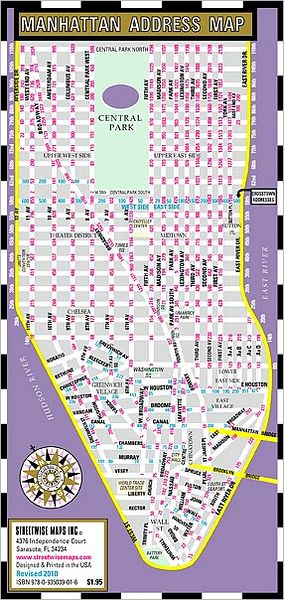 Streetwise Manhattan Address Map - Laminated Address Map of Manhattan, NY - Folding Pocket Size Travel Map (2010)