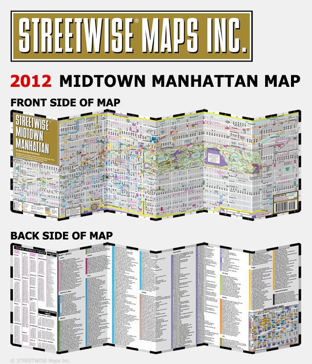 Streetwise Midtown Manhattan Map - Laminated City Center Street Map of Midtown Manhattan, NY - Folding Pocket Size Travel Map With Subway (2012)