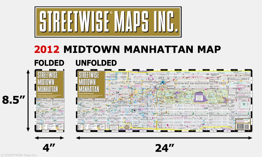 Streetwise Midtown Manhattan Map - Laminated City Center Street Map of Midtown Manhattan, NY - Folding Pocket Size Travel Map With Subway (2012)