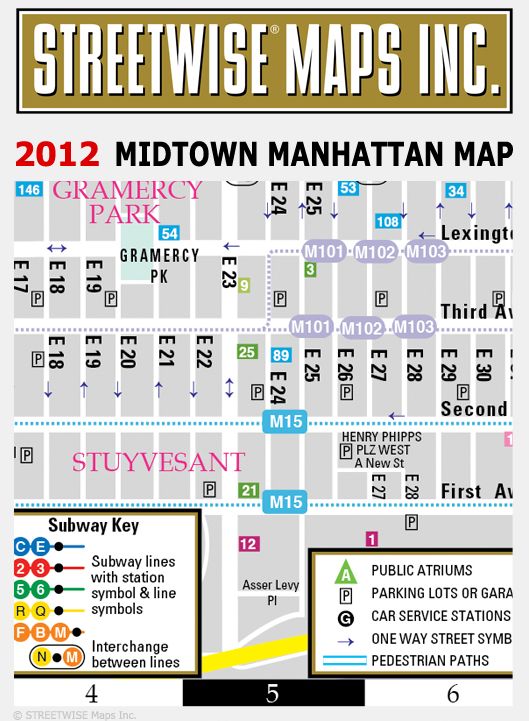 Streetwise Midtown Manhattan Map - Laminated City Center Street Map of Midtown Manhattan, NY - Folding Pocket Size Travel Map With Subway (2012)