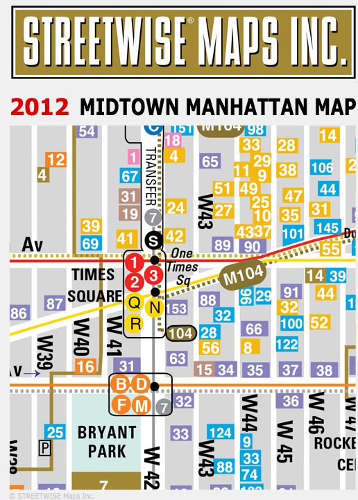 Streetwise Midtown Manhattan Map - Laminated City Center Street Map of Midtown Manhattan, NY - Folding Pocket Size Travel Map With Subway (2012)