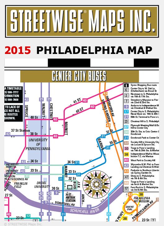 Streetwise Philadelphia Map - Laminated City Center Street Map of Philadelphia, PA - Folding Pocket Size Travel Map With Metro (2015)