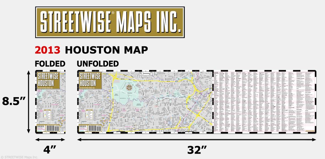 Streetwise Houston Map - Laminated City Center Street Map of Houston, Texas - Folding Pocket Size Travel Map With Metro (2013)