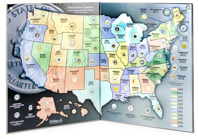 State Series Quarters 1999-2009 Collectors Map (Gray Fold)