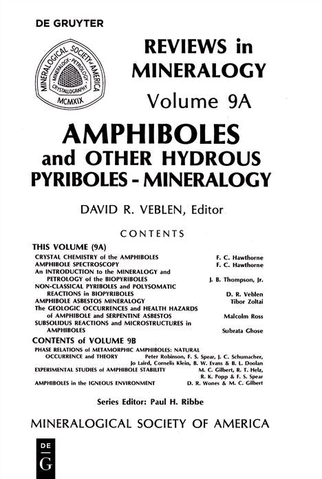 Amphiboles and Other Hydrous Pyriboles Mineralogy