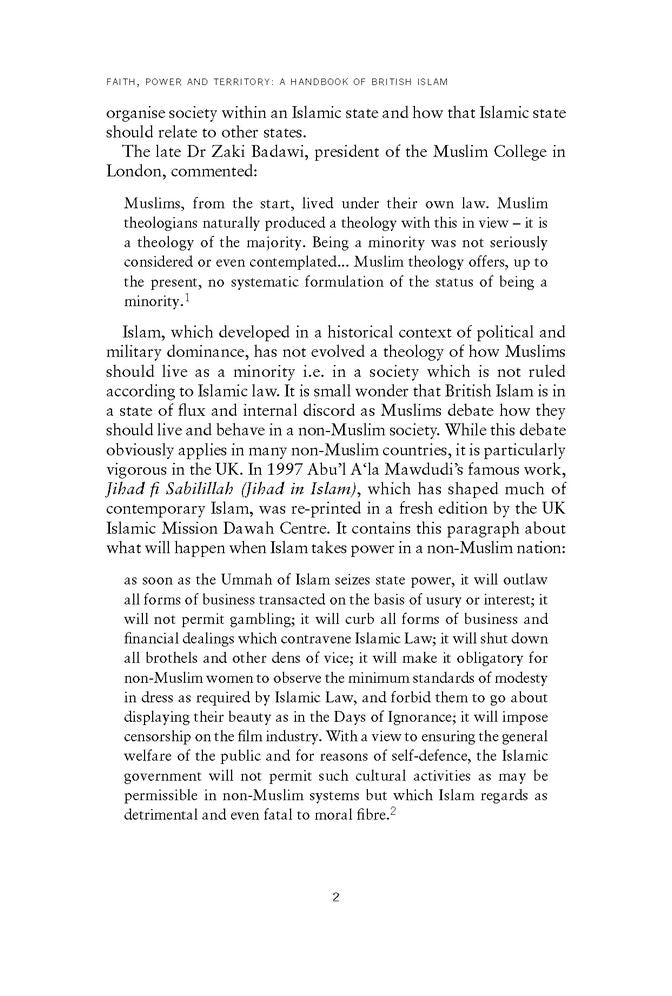 Faith, Power and Territory: A Handbook of British Islam