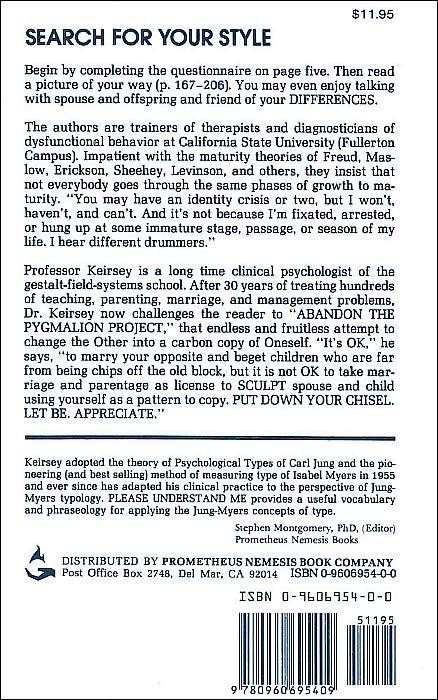 Please Understand Me: Character and Temperament Types